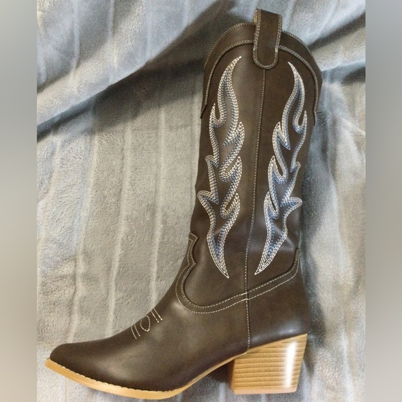 IDIFU IN2 Cowgirl Western Boots Mid Calf Chunky Low Heel Pointed Toe Size 7.5 - Picture 6 of 12